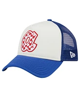 New Era Men's White/Royal Atlanta Braves Checkered Flag A-Frame Trucker 9FORTY Adjustable Hat