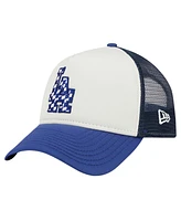 New Era Men's White/Royal Los Angeles Dodgers Checkered Flag A-Frame Trucker 9FORTY Adjustable Hat