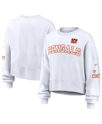 Nike Women's White Cincinnati Bengals Oversized Long Sleeve Cropped Sweatshirt