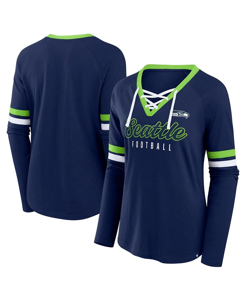 Fanatics Women's College Navy Seattle Seahawks Won and Done Lace-Up Long Sleeve Fashion Top