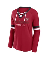 Fanatics Women's Scarlet San Francisco 49ers Won and Done Lace-Up Long Sleeve Fashion Top