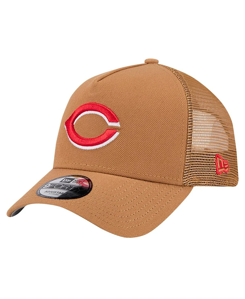 New Era Men's Brown Cincinnati Reds A-Frame Trucker 9FORTY Adjustable Hat