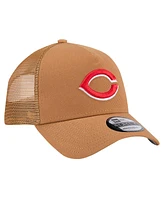 New Era Men's Brown Cincinnati Reds A-Frame Trucker 9FORTY Adjustable Hat