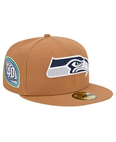 New Era Men's Tan Seattle Seahawks Color Pack 59FIFTY Fitted Hat with Side Patch