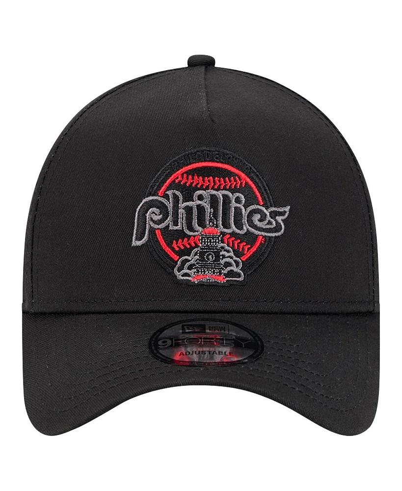 New Era Men's Black Philadelphia Phillies Tonal Pop 9FORTY A-Frame Adjustable Hat
