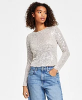 Lucky Brand Women's Sequin Long-Sleeve Layering Top