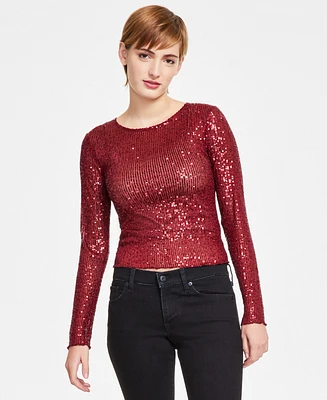 Lucky Brand Women's Sequin Long-Sleeve Layering Top