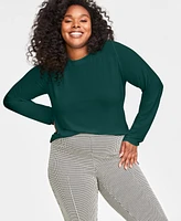 Plus Solid Long-Sleeve Crewneck Knit Top, Created for Macy's