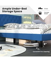 Sugift Twin Upholstered Platform Bed with Button Tufted Wingback Headboard-Blue