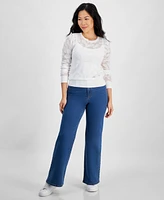 I.n.c. International Concepts Petite Floral-Jacquard Long-Sleeve Top, Created for Macy's