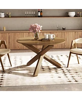 Sugift 47 Inches Round Dining Table with Solid Acacia Wood Legs