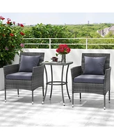 Skonyon 3 Pieces Patio Furniture Set with Cushioned Patio Chairs and Tempered Glass Coffee Table-Gray