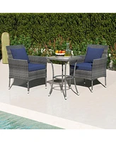 Skonyon 3 Pieces Patio Furniture Set with Cushioned Patio Chairs and Tempered Glass Coffee Table-Navy