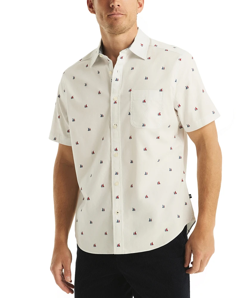 Nautica Men's Short Sleeve Button Front Sailboat Print Shirt