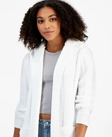 Madden Girl Juniors' Faux Shearling Lined Open-Front Hoodie Cardigan
