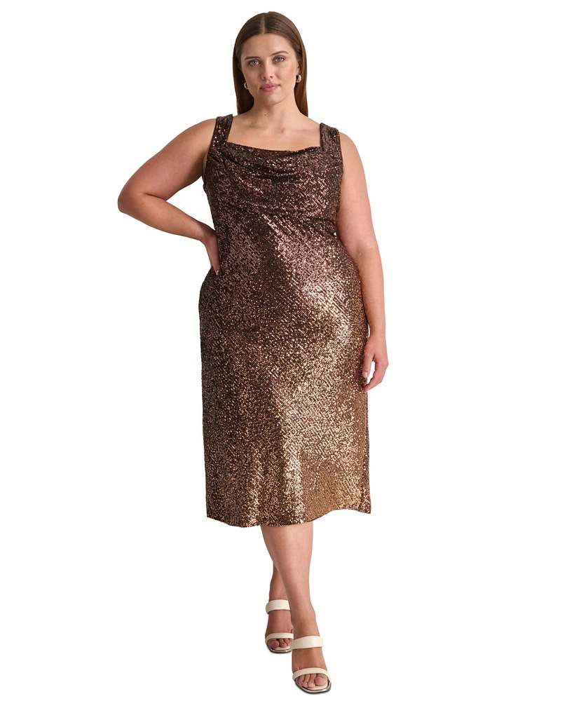 Dkny Plus Sequin Cowlneck Sleeveless Midi Dress