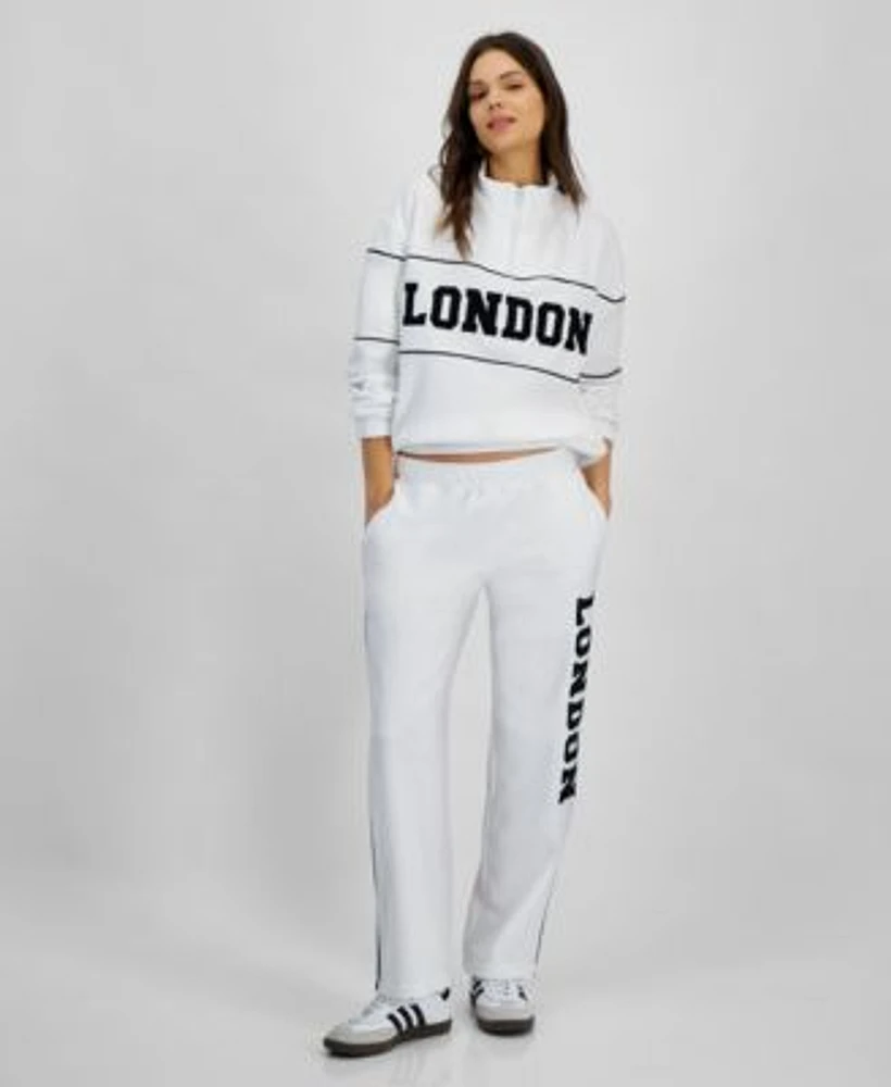 Rebellious One Juniors London Half Zip Graphic Sweatshirt Fleece Sweatpants