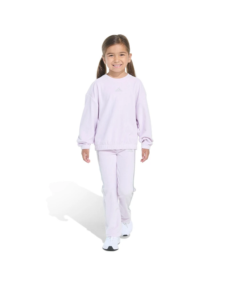adidas Little & Toddler Girls Crewneck Velour, 2-Piece Set