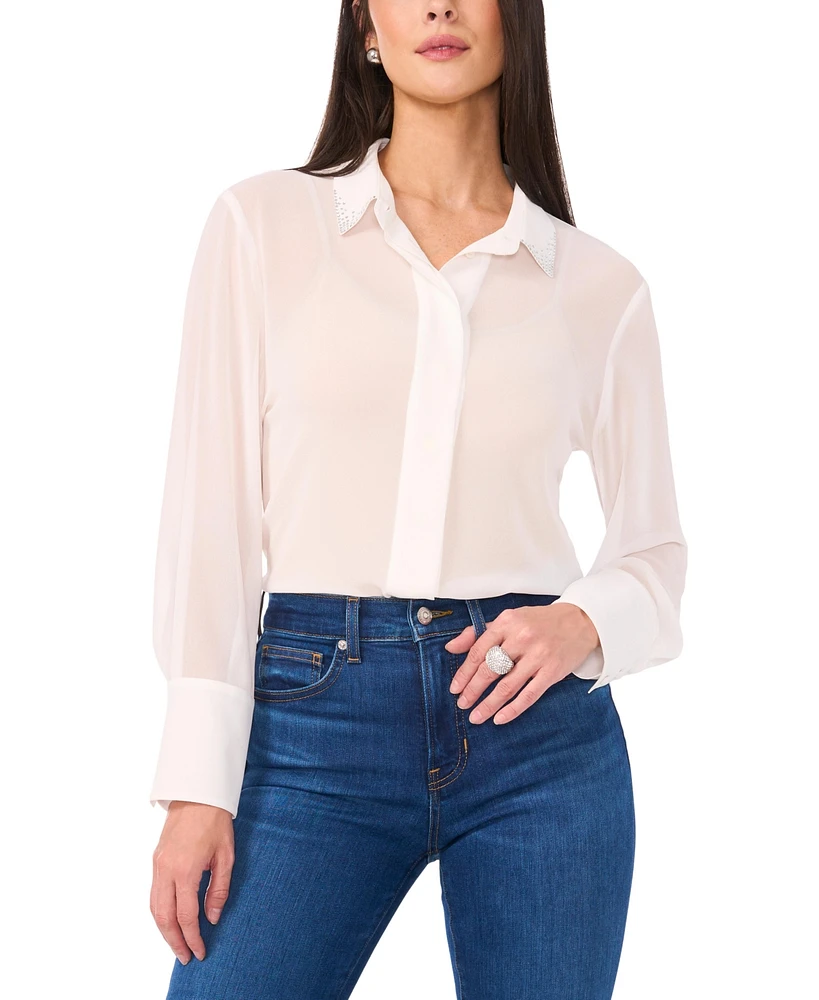 Vince Camuto Women's Embellished-Collar Button-Front Top