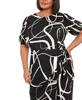 London Times Plus Balloon-Sleeve Sarong Dress