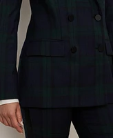 Lauren Ralph Petite Plaid Satin-Trim Double-Breasted Blazer