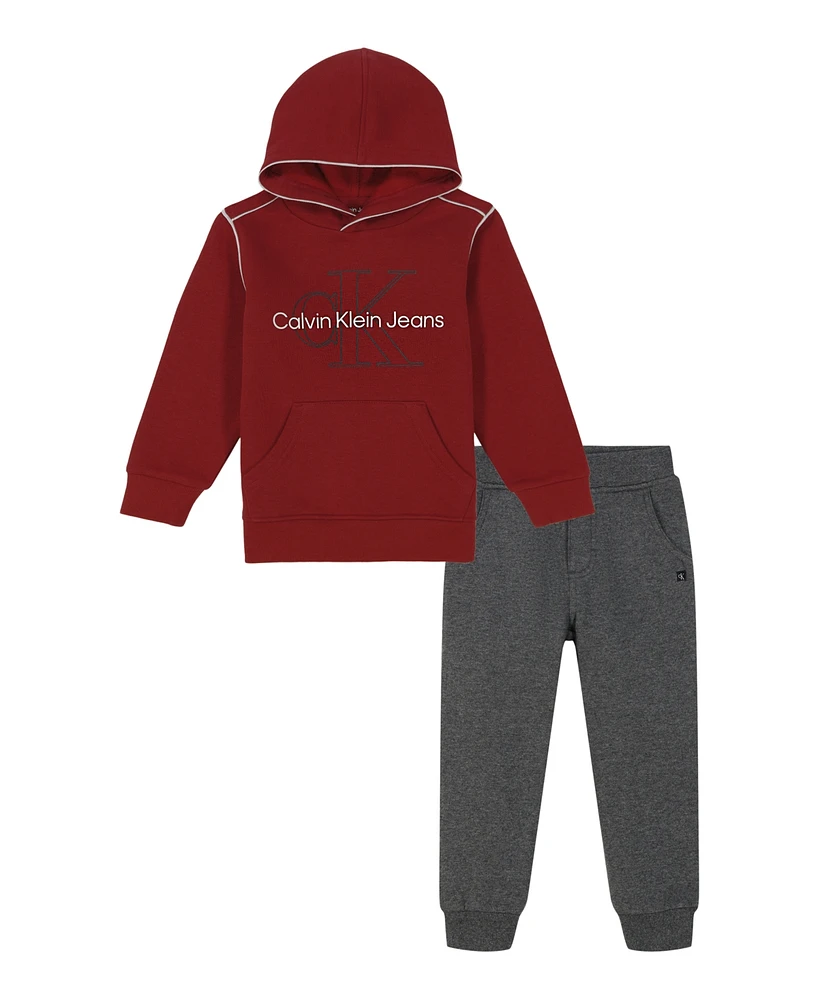 Calvin Klein Little Boys Contrast Trim Fleece Logo Hoodie Joggers 2-Piece Set