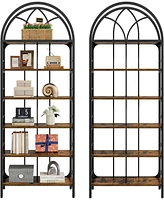 Tribesigns Bookshelf Set of 2, 6-Tier Tall Arched Bookshelves, 78.7" Industrial Metal Open Bookcase and Bookshelves, Free Standing Storage Shelving Un