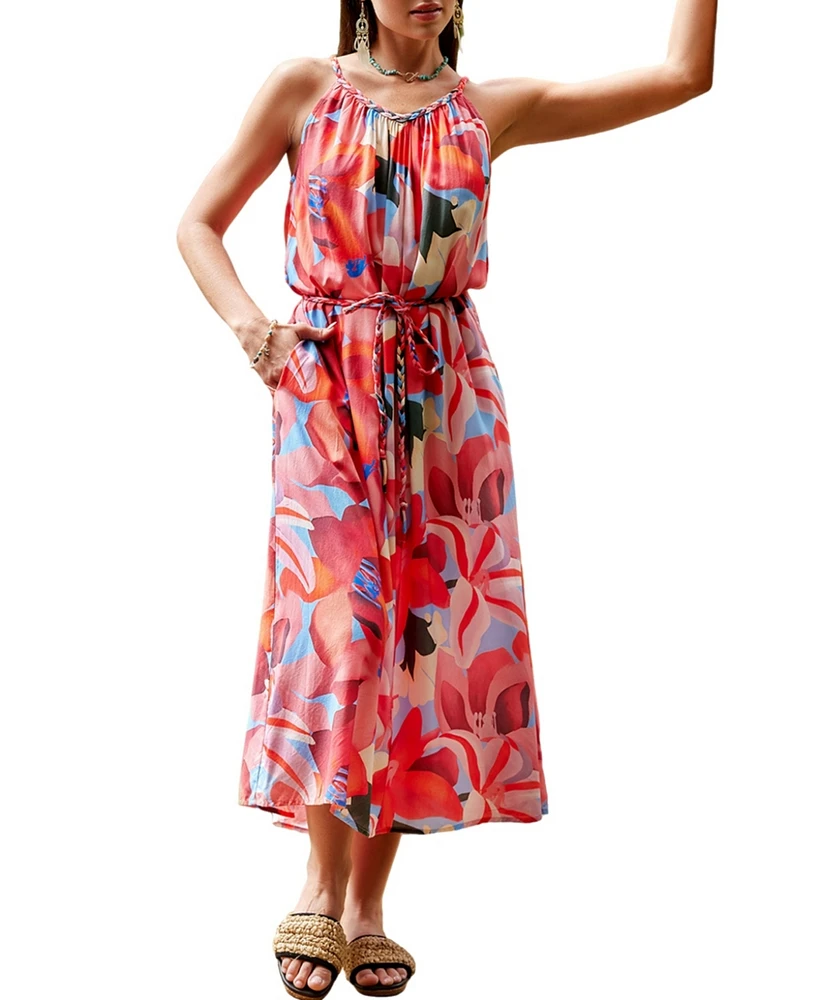 Cupshe Women's Floral Print Braided Midi Beach Dress