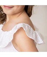 Hope & Henry Girls' Ruffle Collar Button Front Eyelet Romper, Toddler