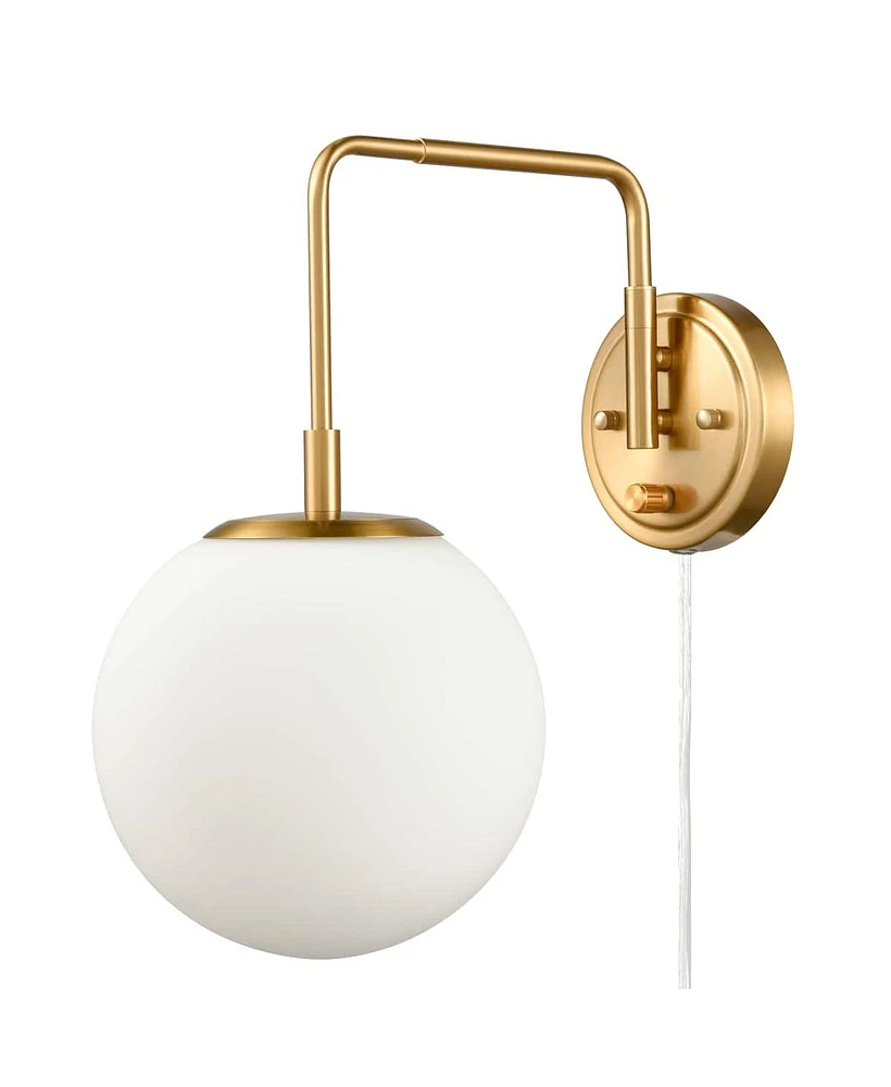 Moose Plug-in Brass Wall Sconce Opal Globe Glass Modern Wall Sconce