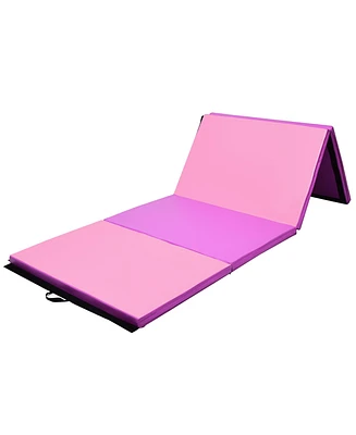 Skonyon 4 Feet x 10 Feet Thick Folding Panel Gymnastics Mat-Pink & Purple