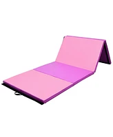 Skonyon 4 Feet x 10 Feet Thick Folding Panel Gymnastics Mat-Pink & Purple