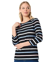 Jones New York Petite Striped Button-Shoulder Cotton Top