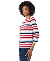 Jones New York Petite Striped Button-Shoulder 3/4-Sleeve Top