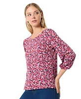 Jones New York Petite Floral-Print 3/4-Sleeve Blouse