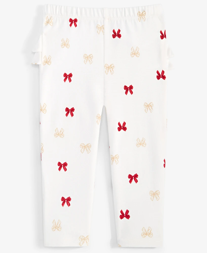 First Impressions Baby Girls Bows-Print Ruffled-Back Pants, Created for Macy's