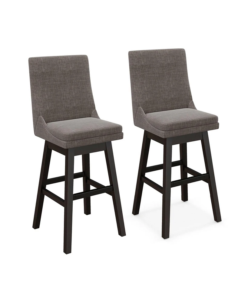 Sugift Set of 2 360° Swivel Bar Stool with Rubber Wood Legs Footrest