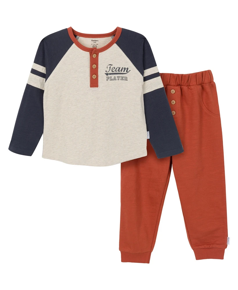 Gerber Toddler Boys Henley Shirt and Joggers, 2-Piece Set