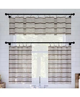 Clean Window Twill Stripe Anti-Dust Linen Blend Sheer Cafe Curtain Pair