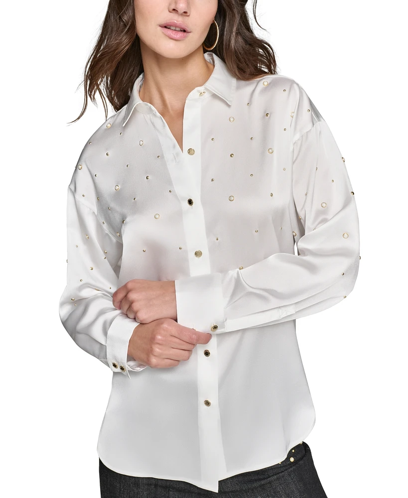 Karl Lagerfeld Paris Petite Pearl Bead Blouse