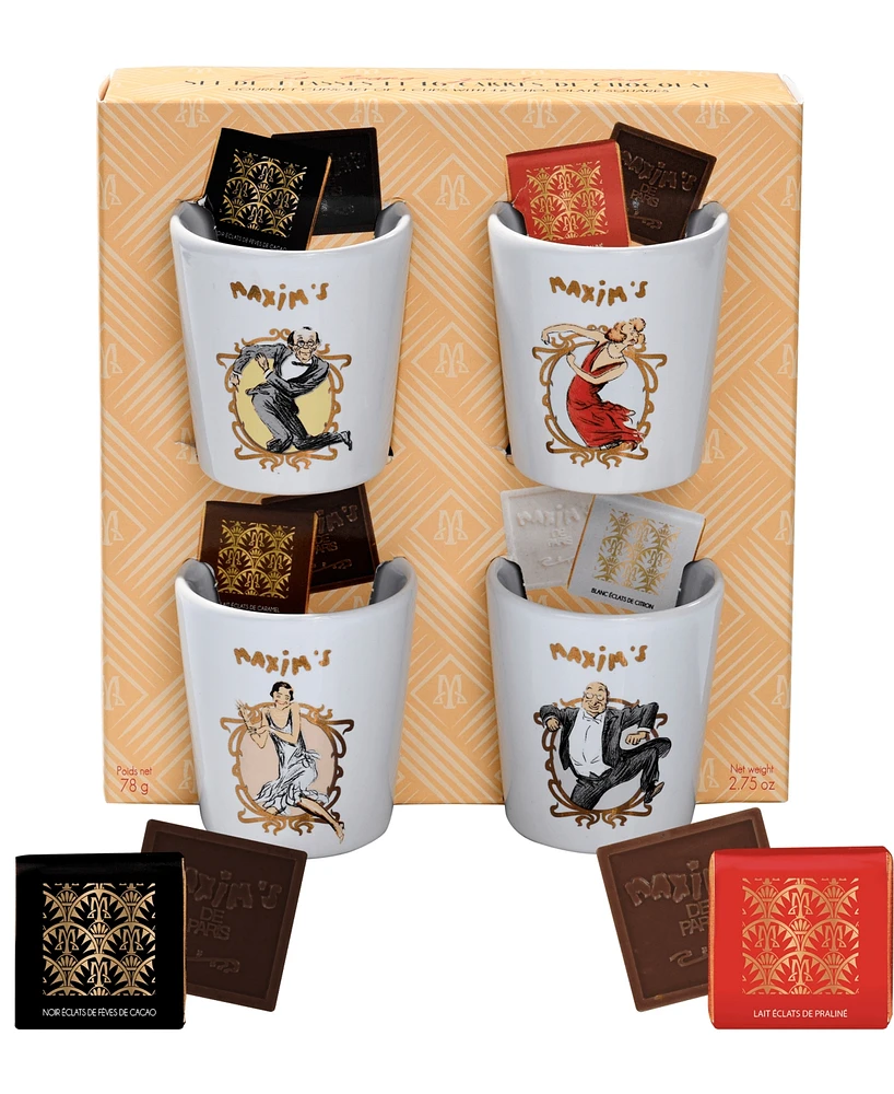 Maxim's De Paris Four Coffee Cups with Assorted Chocolate Squares, 16 Piece