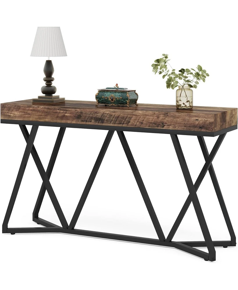 Tribesigns 55 Inch Console Table, Farmhouse Sofa Table Wood Entryway Table with Unique Metal Base, Behind The Couch Table Foyer Table, Industrial Acce