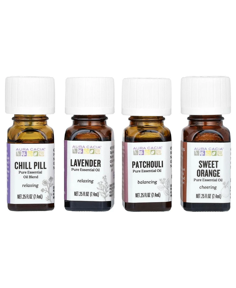 Aura Cacia Relaxation Kit Calming Pure Essential Oils 4 Bottles