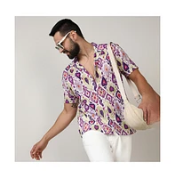 Campus Sutra Men's Lavender & Pear Yellow Ethnic Shirt