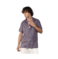 Campus Sutra Men's Plum Purple Embroidered Heathered Shirt