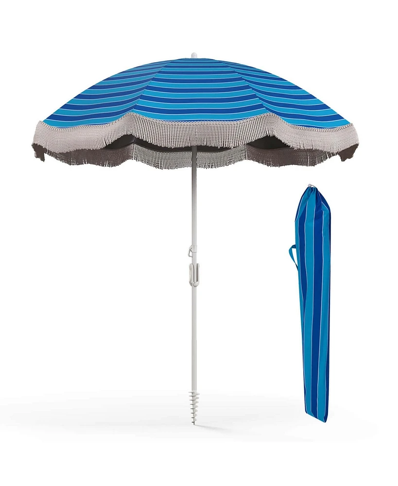 Costway 6.5 Ft Outdoor Fringe Patio Umbrella with Carrying Bag Push Button Tilt for Garden