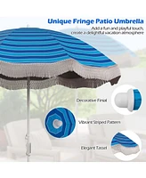 6.5 Ft Outdoor Fringe Patio Umbrella with Carrying Bag Push Button Tilt for Garden