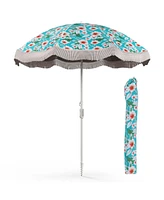 Costway 6.5 Ft Outdoor Fringe Patio Umbrella with Carrying Bag Push Button Tilt for Garden