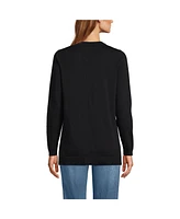 Lands' End Women's Fine Gauge Cotton Cardigan with Tipping Sweater