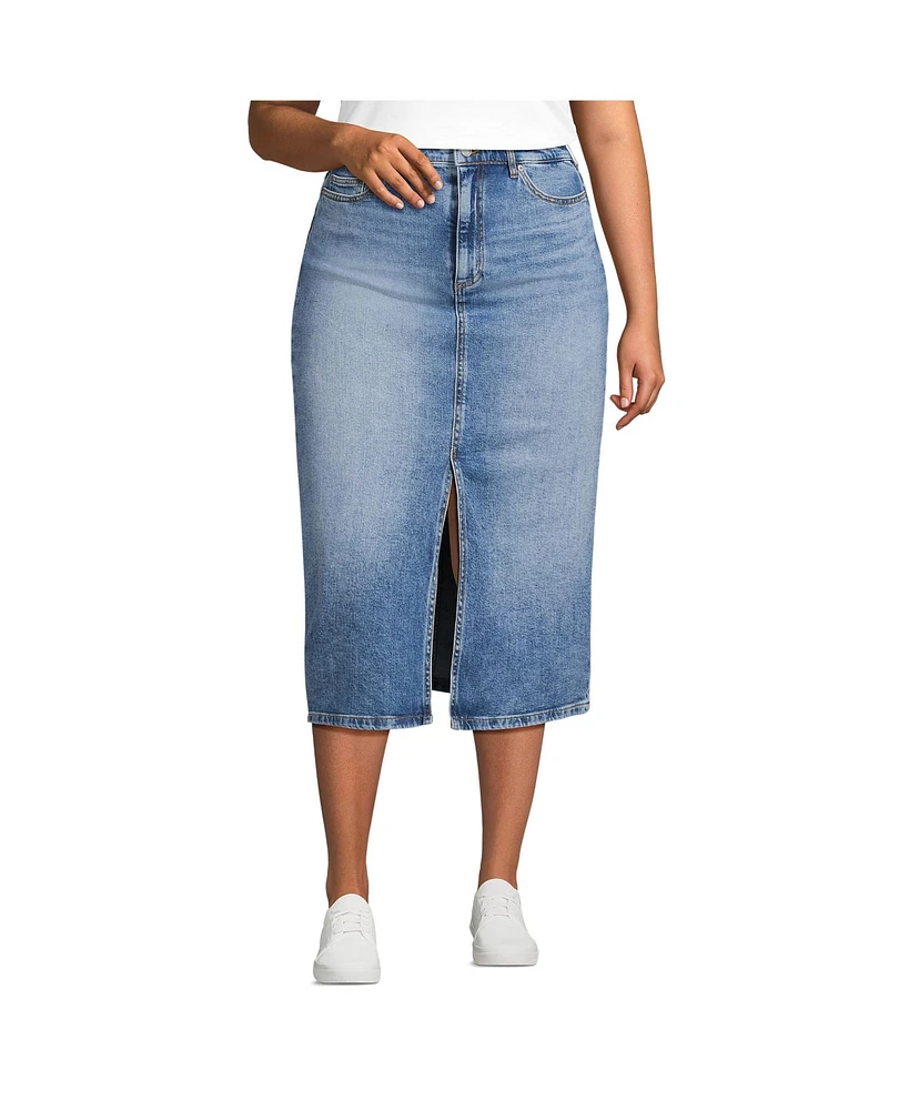 Lands' End Plus Soft Denim Midi Column Skirt